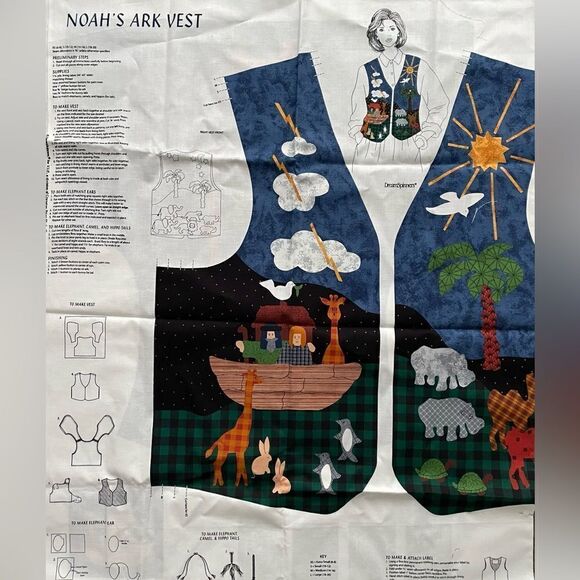 Vtg Dream Spinners Noah's Ark Vest Panel Kit Cranston Print Works Cottagecore - Picture 1 of 3